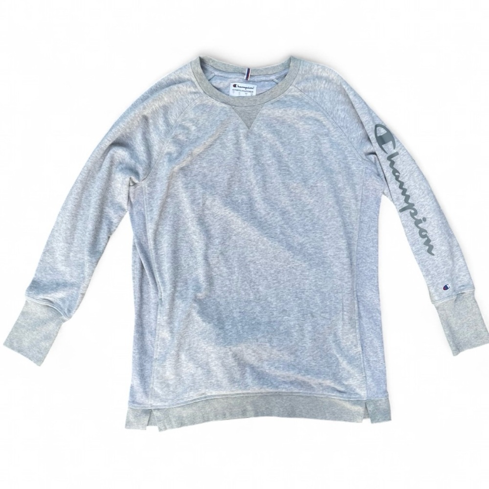 Champion Heather Gray Crewneck Sweatshirt L Slash Pockets Y2K